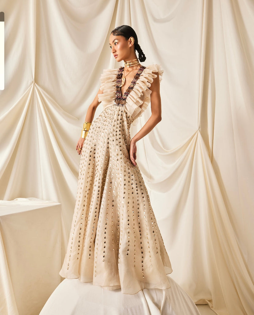 2WAY BIJOU RUFFLE TOP SET ROMPERS サックス S