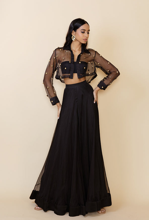 STUDDED SHEER SHIRT WITH SHEER SHARARA