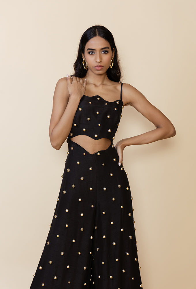 STUDDED CUTOUT WAVES JUMPSUIT