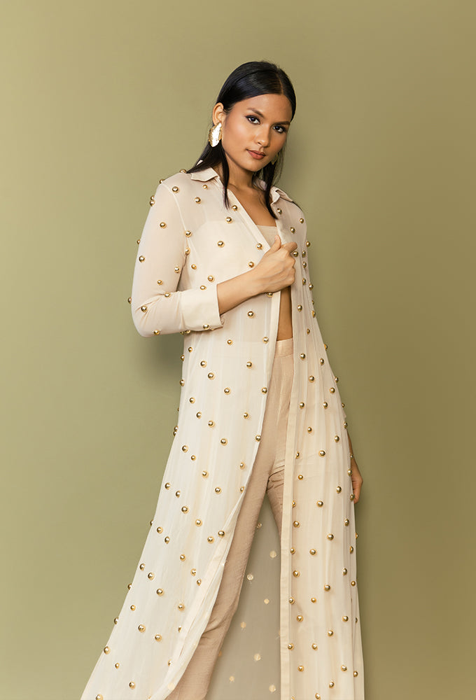 STUDDED LONG SHIRT JACKET SET