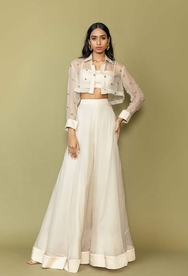 STUDDED SHEER SHIRT WITH SHEER SHARARA