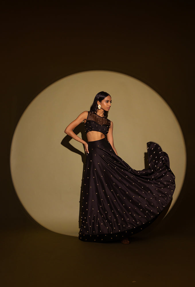 STUD SHEER CROP WITH STUD LEHENGA