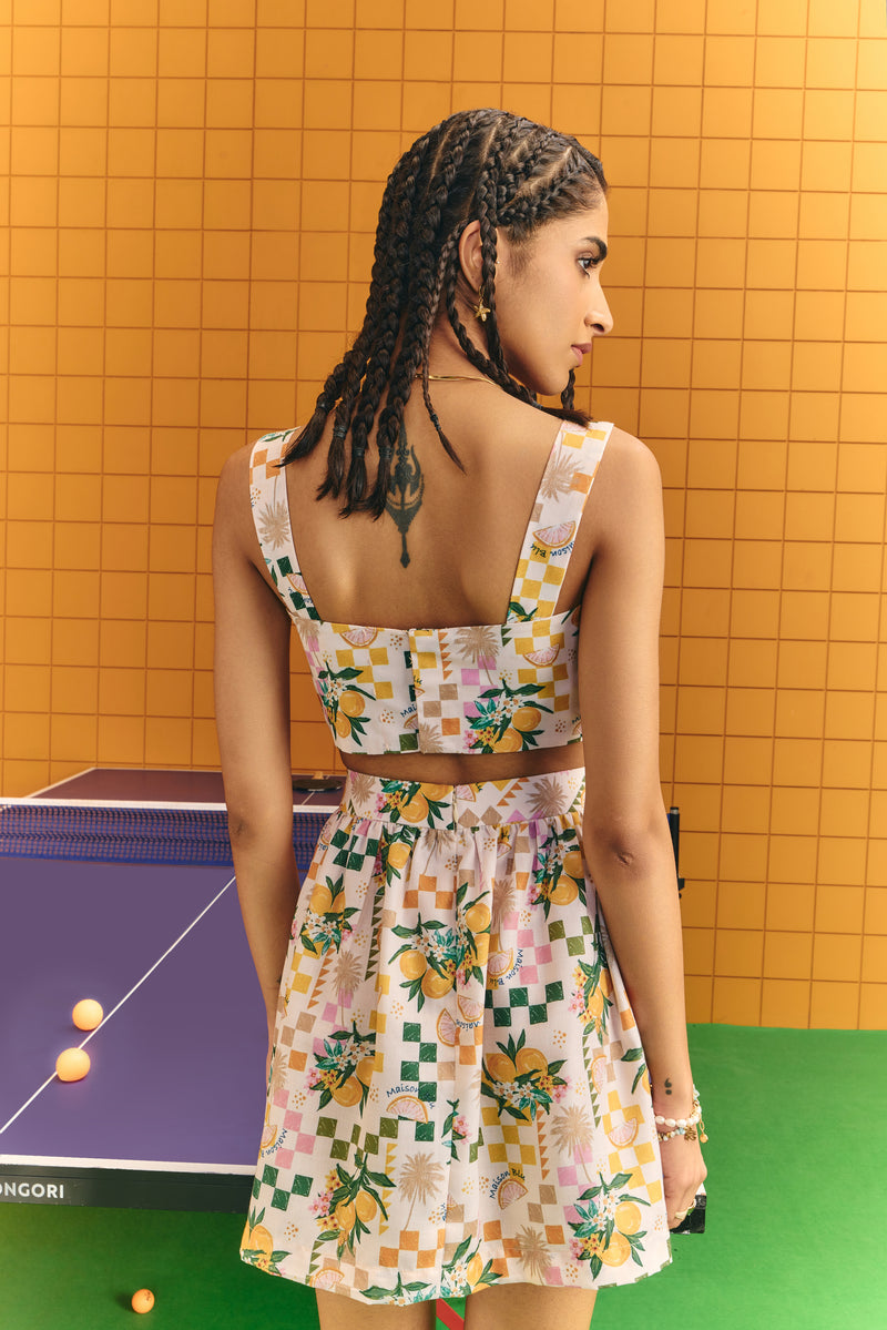 Corset bustier with statement buttons plus skirt