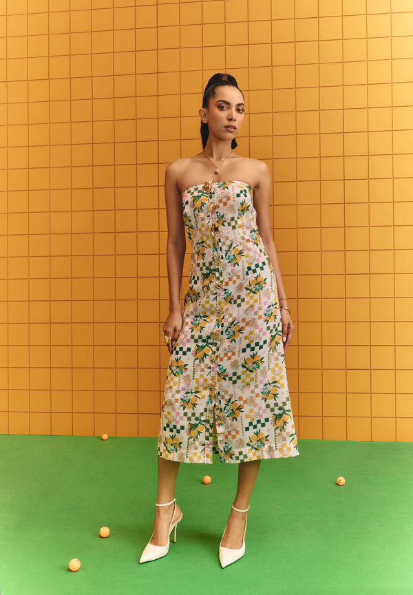 Tube dress with statement buttons