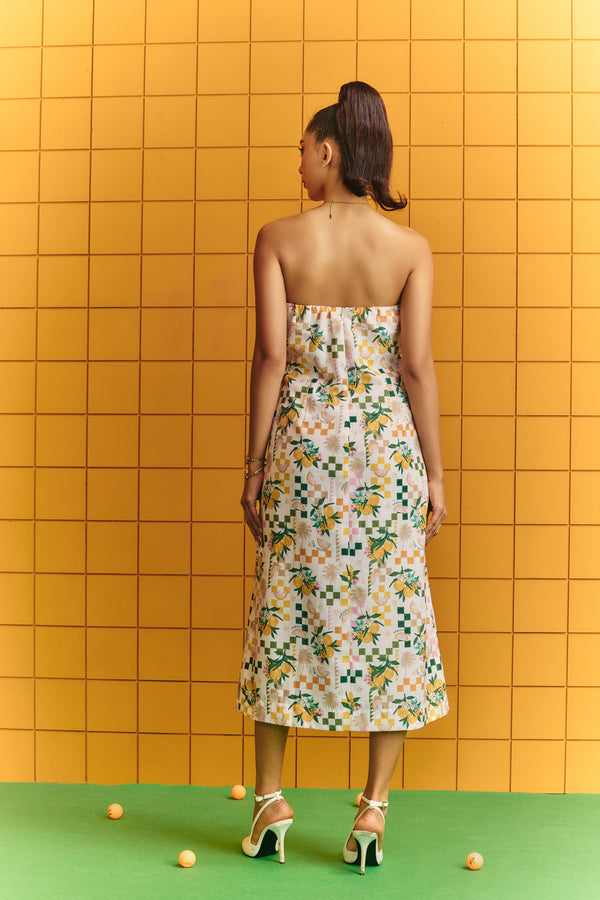 Tube dress with statement buttons
