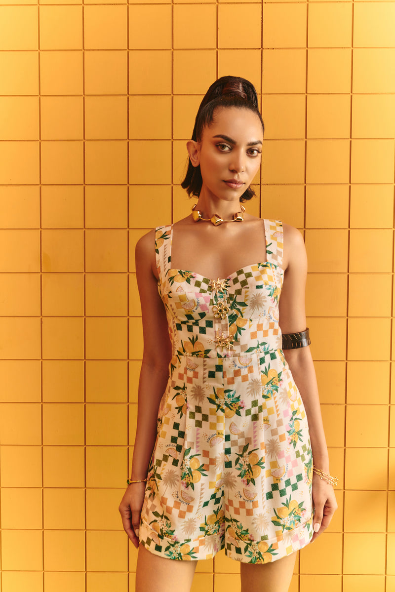 Corset jumpsuit with statement buttons