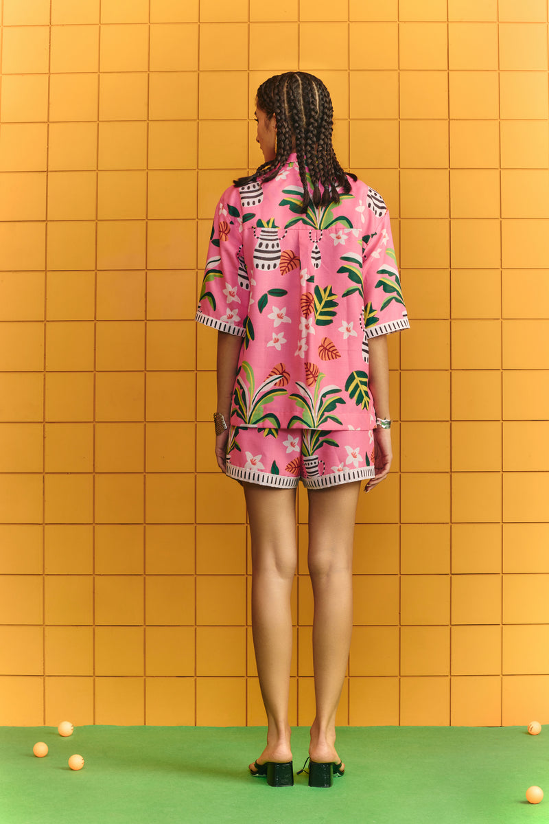 Shirt with statement buttons plus drawstring shorts