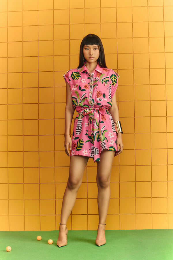 Short cargo jumpsuit with bold statement buttons