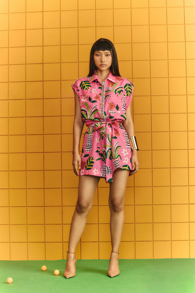 Short cargo jumpsuit with bold statement buttons