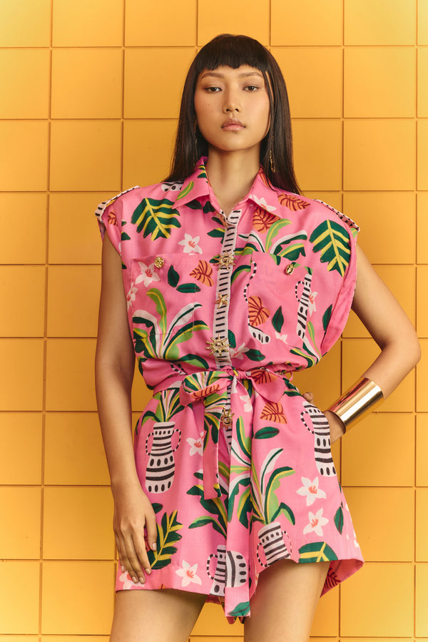 Short cargo jumpsuit with bold statement buttons