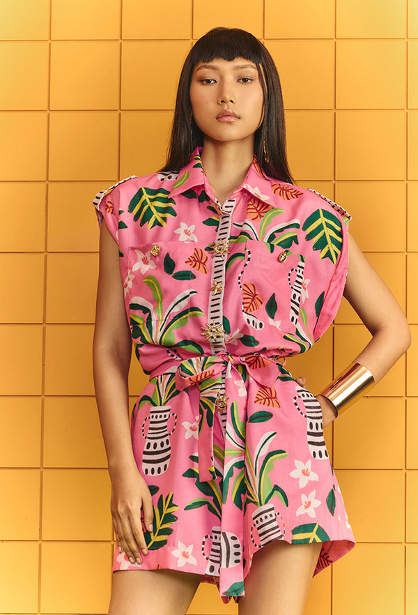 SHORT CARGO JUMPSUIT WITH BOLD STATEMENT BUTTONS