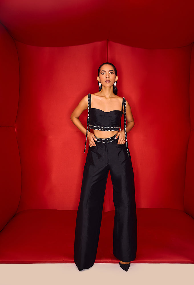 RHINESTONE STUDDED CROP WITH PANTS