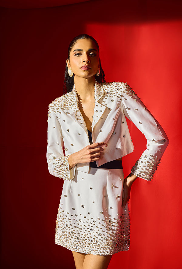 RHINESTONE STUDDED BLAZER WITH SKIRT