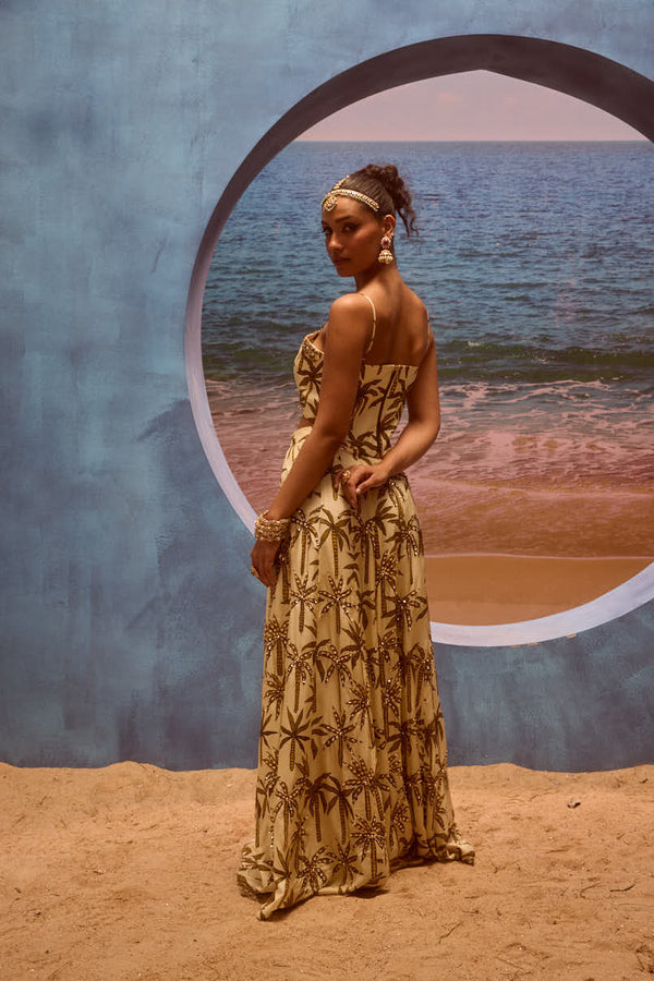 LE PALM CORSET TOP WITH EMBELLISHED SHARARA SET