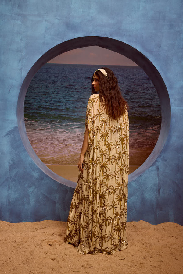 LE PALM EMBELLISHED CAPE WITH SHARARA AND BUSTIER