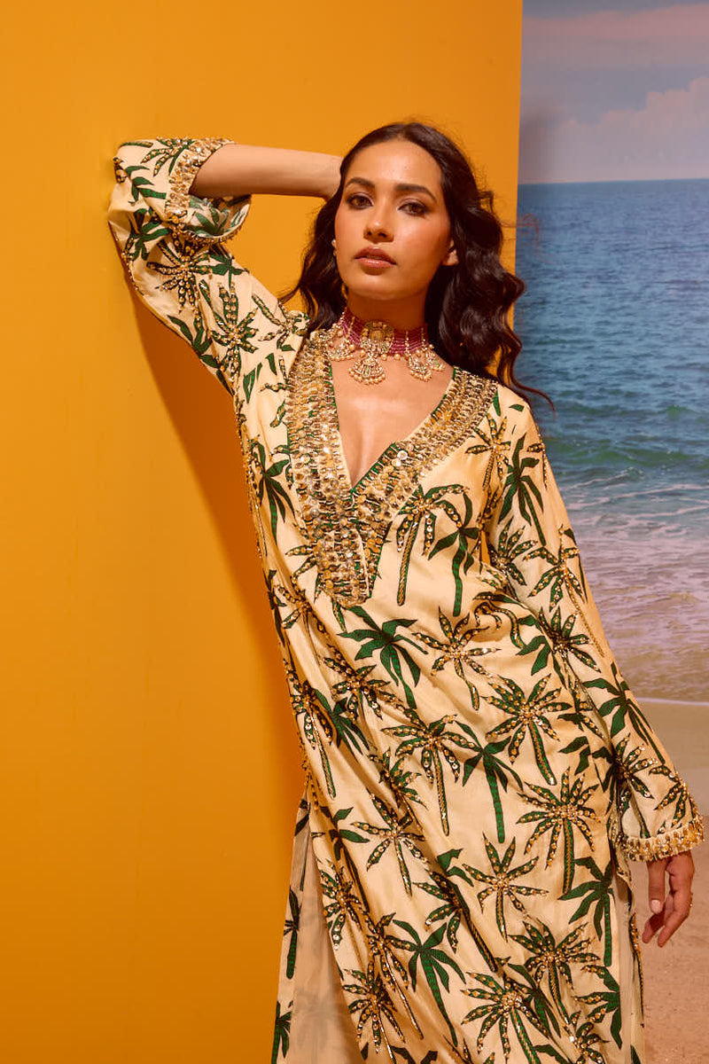 LE PALM EMBELLISHED HIGH SLIT KURTI WITH EMBELLLISHED YOKE