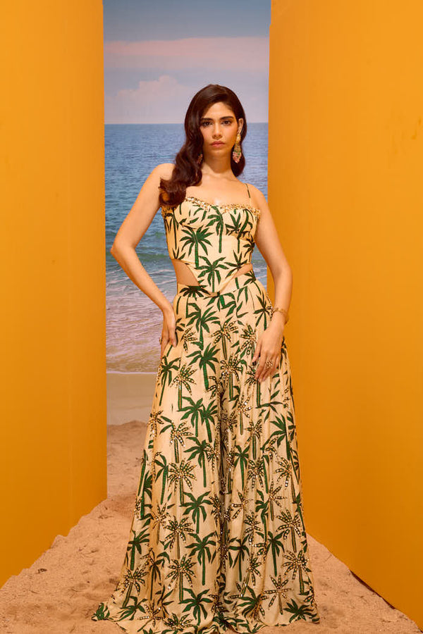 LE PALM CORSET TOP WITH EMBELLISHED SHARARA