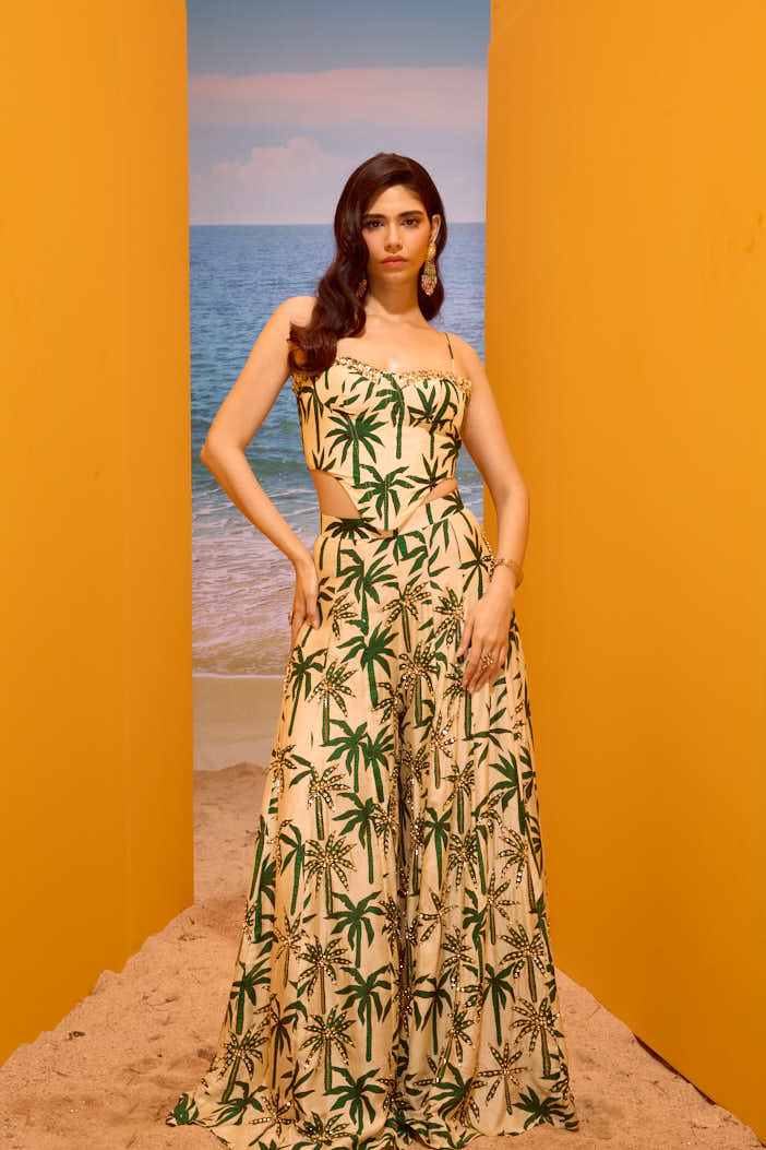 LE PALM CORSET TOP WITH EMBELLISHED SHARARA
