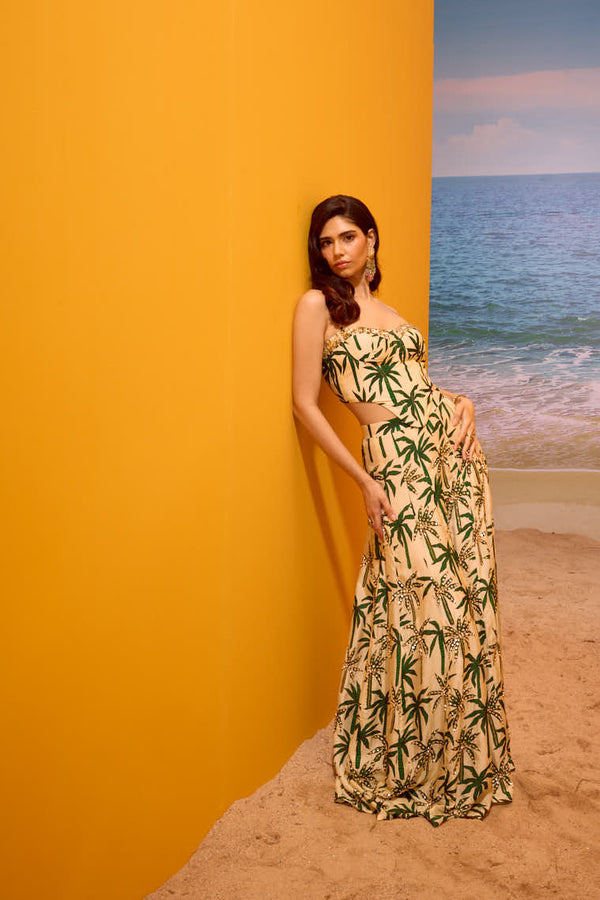 LE PALM CORSET TOP WITH EMBELLISHED SHARARA