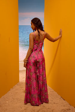 LE PALM EMBELLISHED JUPSUIT WITH BCK TIE- UP