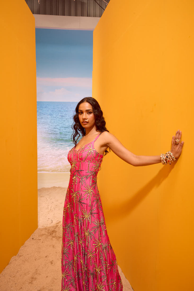 LE PALM EMBELLISHED JUPSUIT WITH BCK TIE- UP