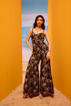 LE PALM EMBELISHED JUMPASUIT WITH BACK TIE -UP