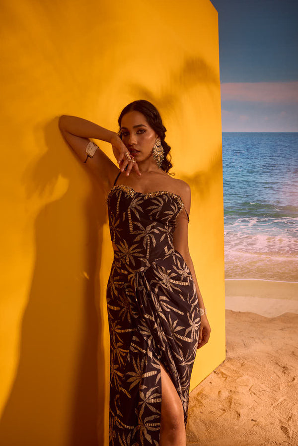 LE PALM CORSET TOP WITH DRAPE SKIRT