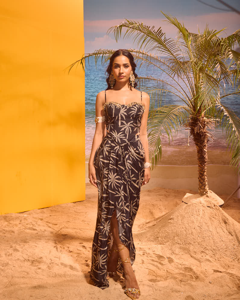 LE PALM CORSET TOP WITH DRAPE SKIRT