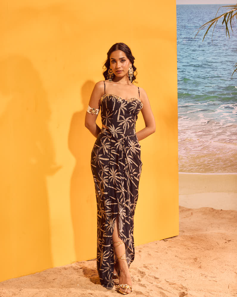 LE PALM CORSET TOP WITH DRAPE SKIRT