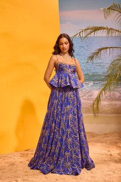LE PALM CORSET PEPLUM WITH LEHANGA SET