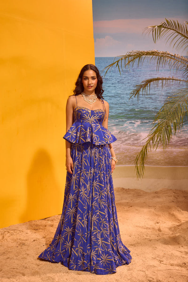 LE PALM CORSET PEPLUM WITH LEHANGA SET