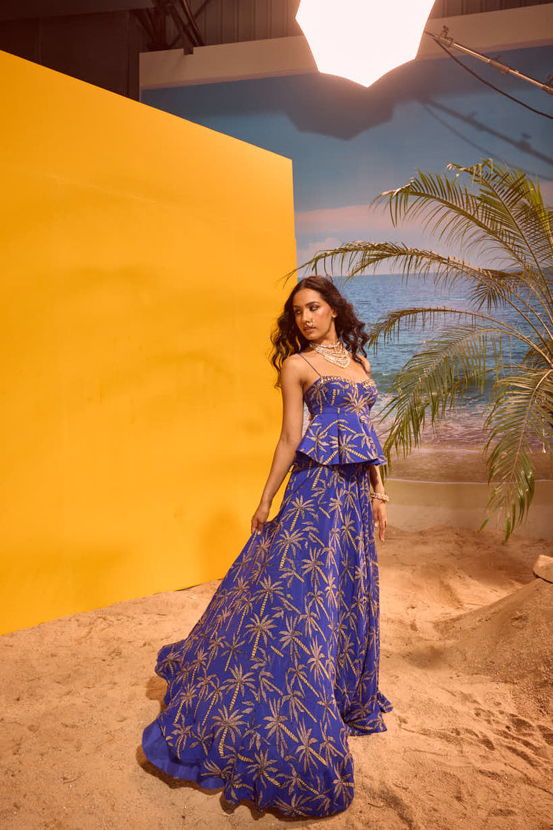 LE PALM CORSET PEPLUM WITH LEHANGA SET