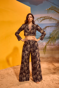LE PALM EMBELLISHED BLACK BLAZER SET