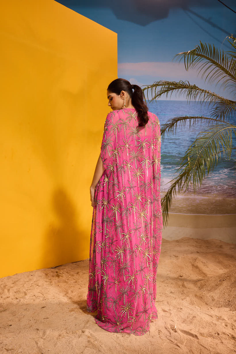 LE PALM EMBELLISHED CAPE SET WITH SLIT SKIRT