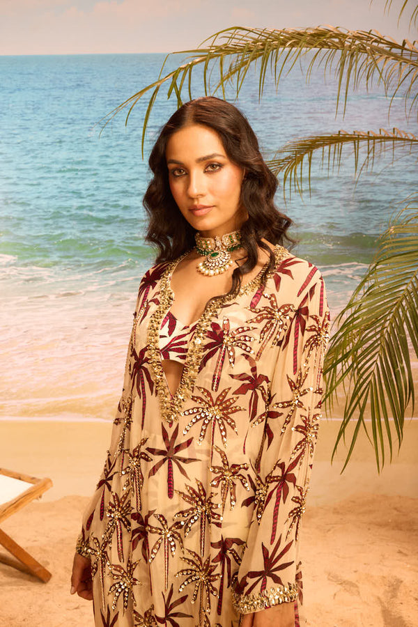 LE PALM LOOP KURTI WITH PANT AND BUSTIER