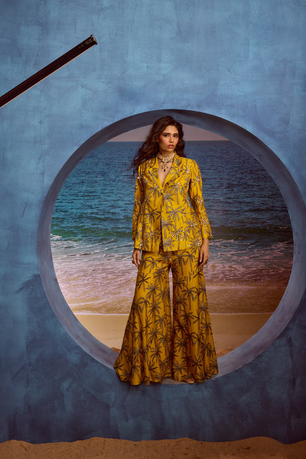 LE PALM EMBELLISHED BLAZER WITH GHARARA