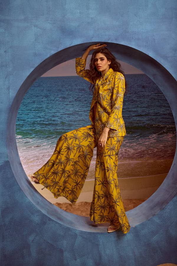 LE PALM EMBELLISHED BLAZER WITH GHARARA
