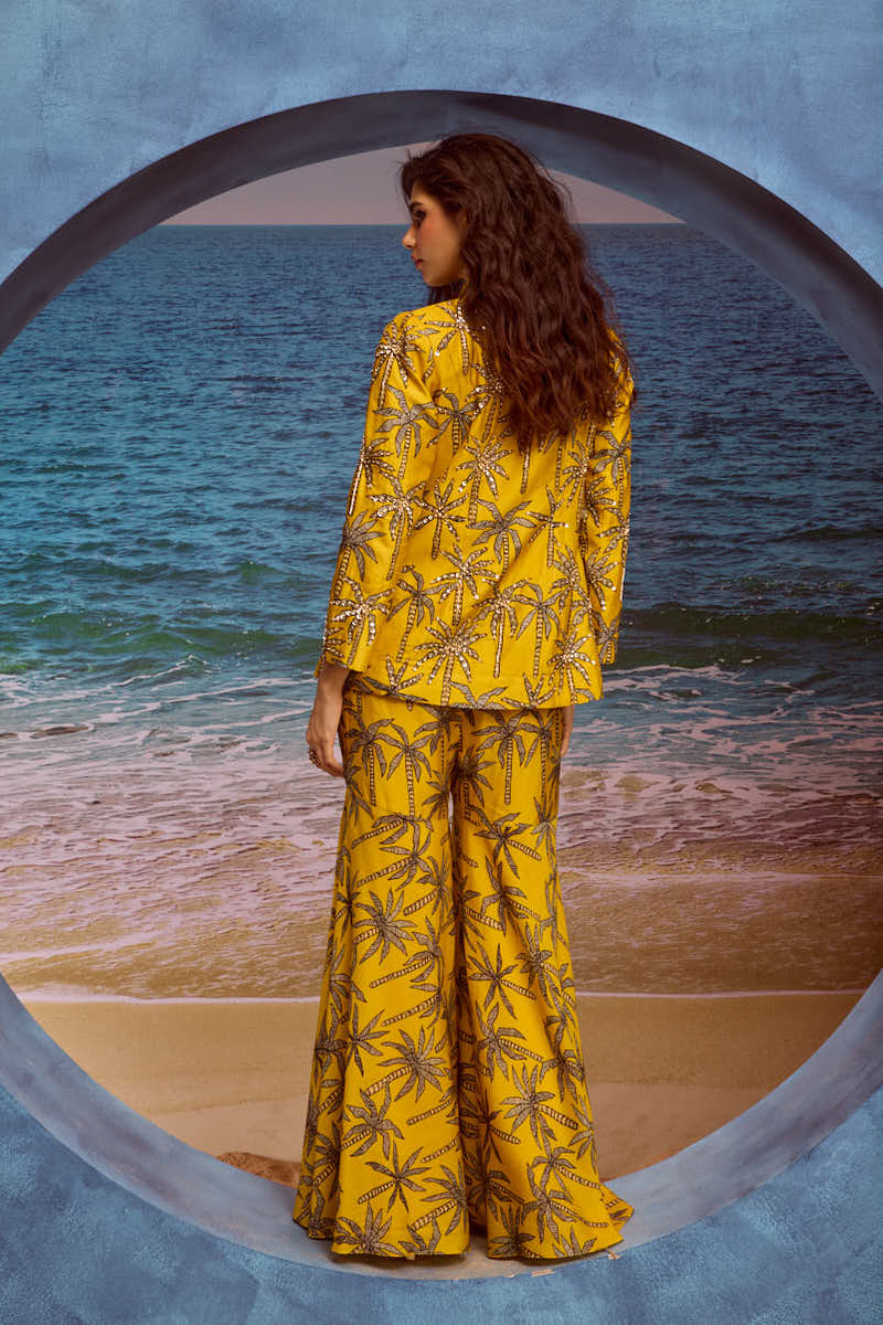 LE PALM EMBELLISHED BLAZER WITH GHARARA
