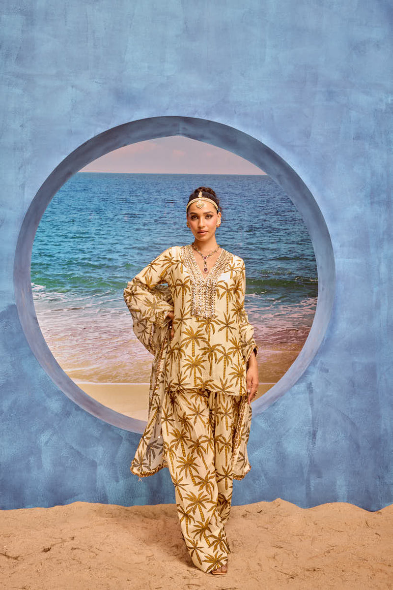 LE PALM FARSHI SALWAR SET WITH EMBELLISHED YOKE KURTA