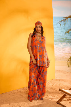 ORANGE KURTA SET WITH EMBELLISHED YOKE