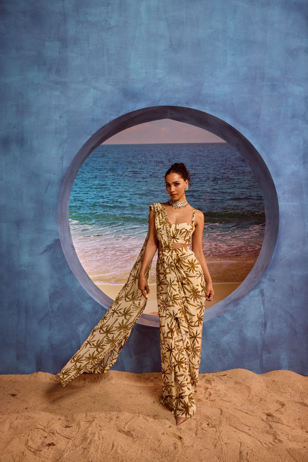 LE PALM EMBELLISHED DRAPE SAREE