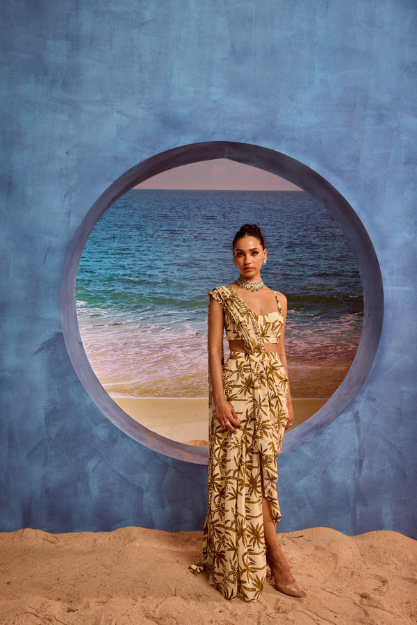 LE PALM EMBELLISHED DRAPE SAREE