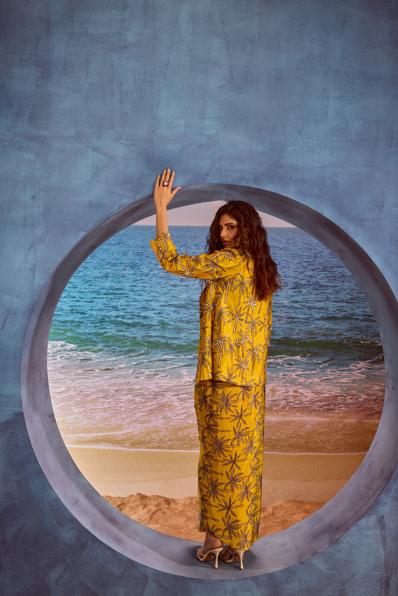 LE PALM EMBELLISHED BLAZER WITH DRAPE CORSET